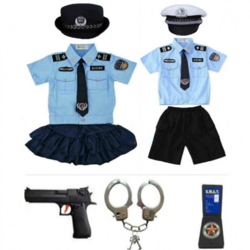 New Kids Child Cop Officer Mundur Halloween Costume Boys Girls Man Cosplay Suit z kajdankami