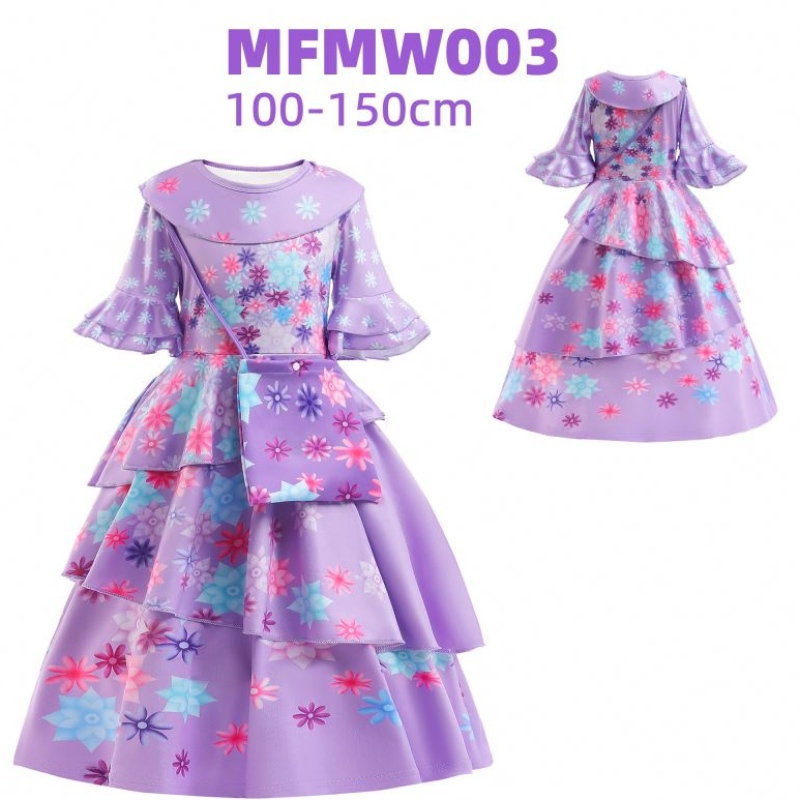 Baige Encanto Mirabel Isabella Purple Girl Dress Długie rękawy Nowe karnawał Kids Party Cosplay Costplay MFMW001