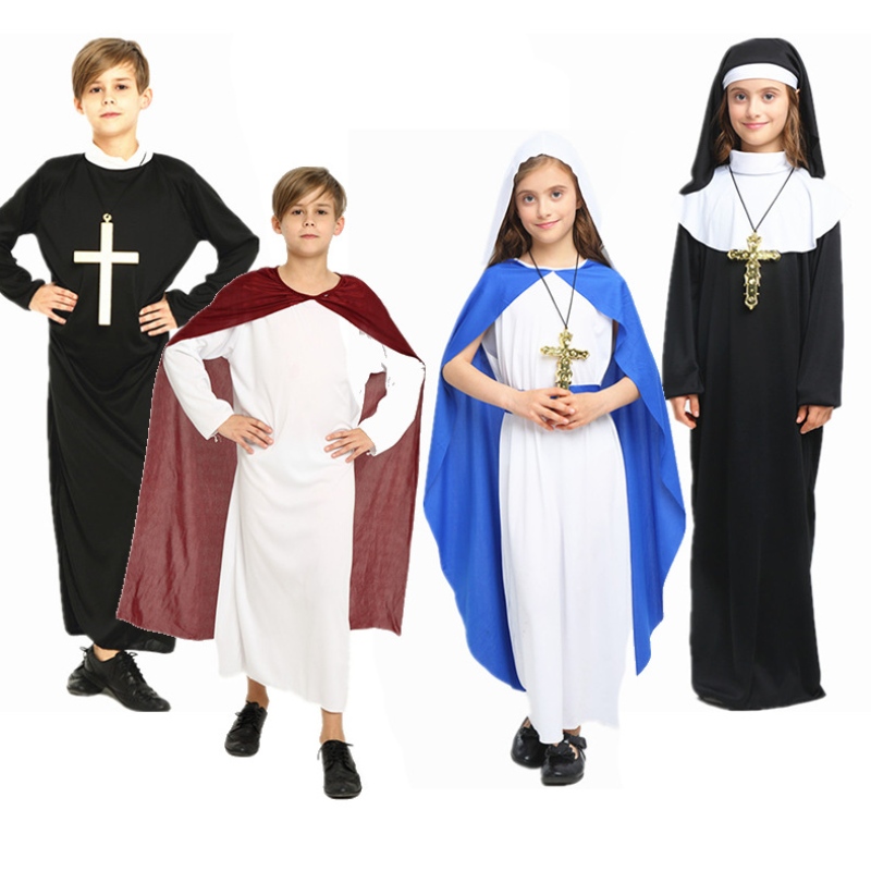 Kostiumyna Halloween Maskaradę dla chłopców dziewczęta szaty kapłani Ojcowie misjonarze Jezuici chrześcijaństwo kostiumy dla dzieci