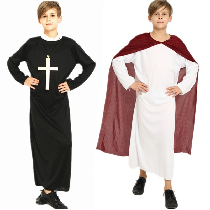 Kostiumyna Halloween Maskaradę dla chłopców dziewczęta szaty kapłani Ojcowie misjonarze Jezuici chrześcijaństwo kostiumy dla dzieci