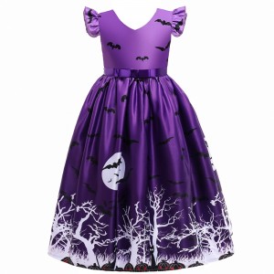 Dziewczynki Casual Dress Bat Bat Printed Halloween Costume Fancy Dress Sukienki
