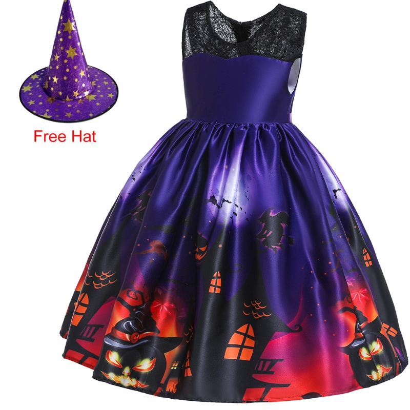 Latająca sukienka dla dzieci Halloween księżniczka kostium ducha Druk Drukarnia z kapeluszem