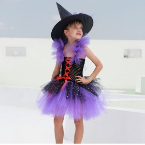 Amazon Hot Sprzedawanie Tutu Witch Dress Costume for Girls with Witchy Hat Halloween Party