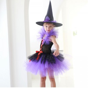 Amazon Hot Sprzedawanie Tutu Witch Dress Costume for Girls with Witchy Hat Halloween Party