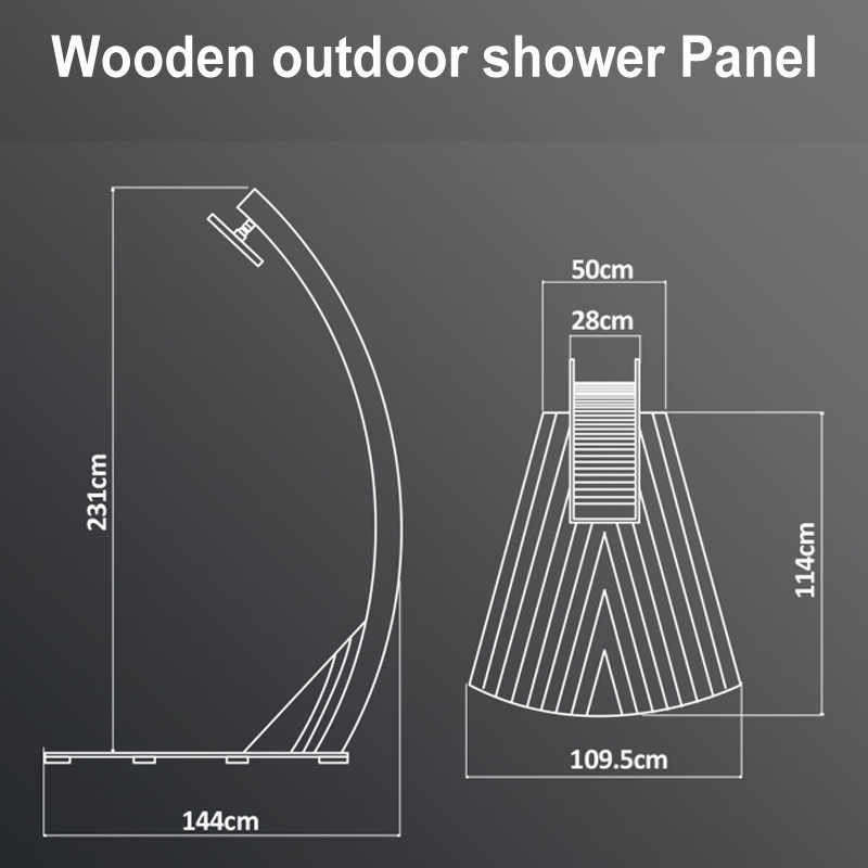 zewnętrzny panel prysznicowy CF5002, drewniany panel prysznicowy zewnętrzny, ogrodowy panel prysznicowy, wolnostojący prysznic zewnętrzny