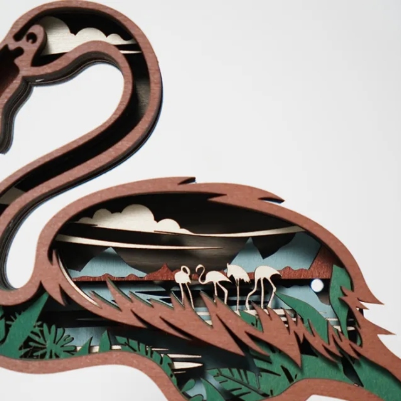 Drewniana dekoracja artefaktów 3D Flamingo