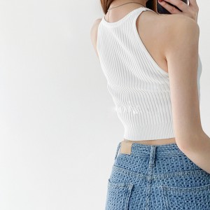 Nowa letnia kamizelka retro Suspeners Women \\\\ Solid Color Sleeveled Sweater Sweter Krótki kamizelka