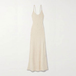 Producenci dzianiny Niestandardowy okrągły szyję pustka w głąb pleców seksowna kobieca sukienka z dzianiny