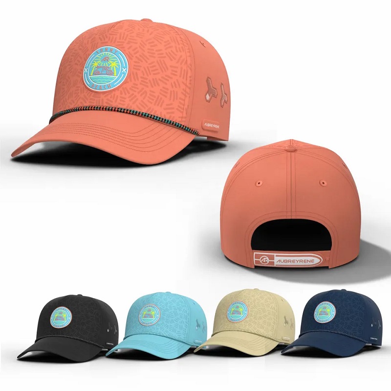 Fabrycznie hurtownianiestandardowa wysokiej jakości wodoodporna 5 panelowa regulowana siatka wycinanie perforowanego otworu drukowane logo czapki baseballowe kapelusz
