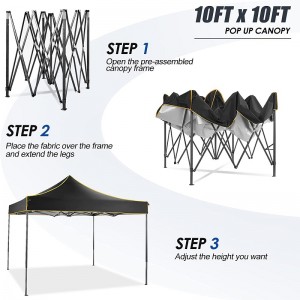 10x 10 Pop -Up Canopy Namiot komercyjny instant Gazebo Waterproof Canopy Namiotna imprezyna kemping czarny