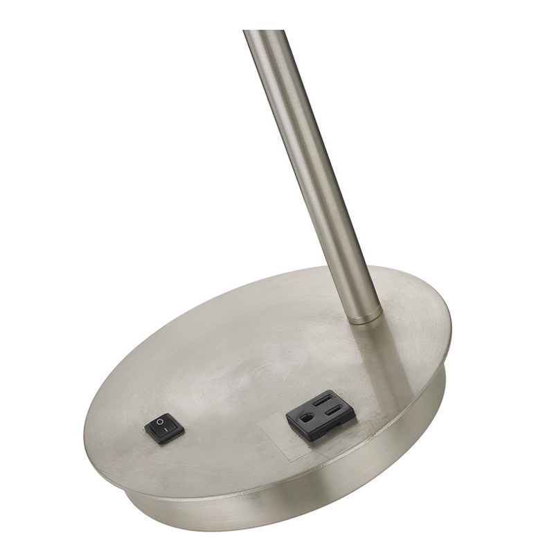 Lampka biurka Corbel z szczotkowanym wykończeniemniklu, przełącznik rockera ON/OFF i wygodne ujście w pokoju gościnnym