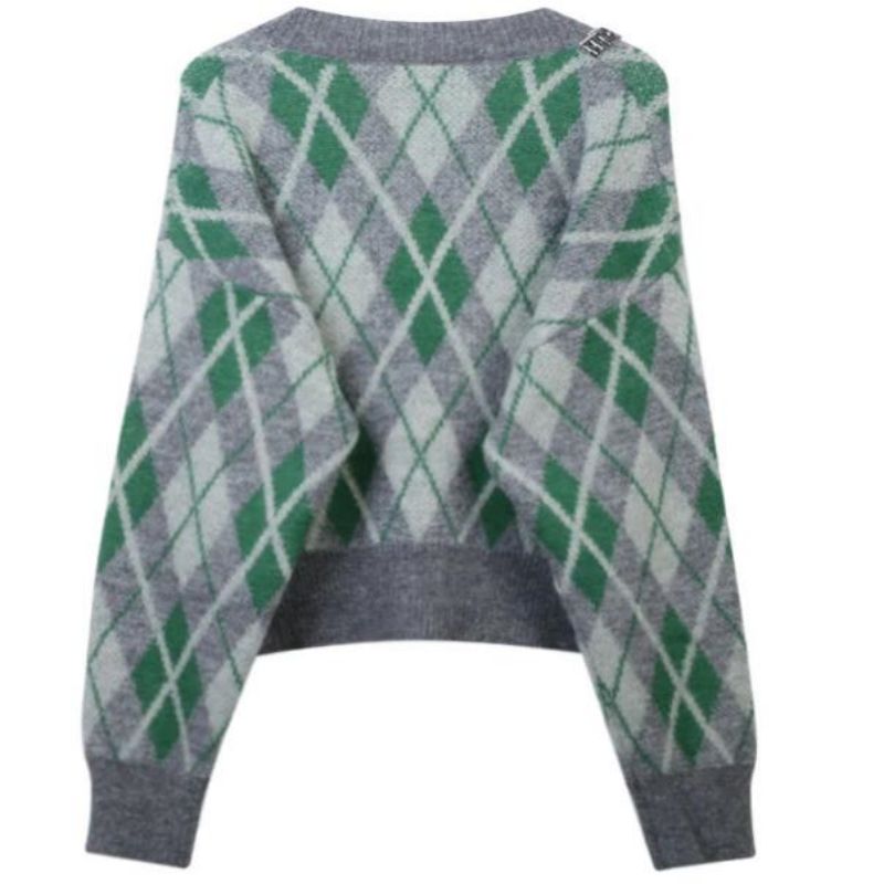 Argyle Jacquard dzianinowy sweter swetrów Kobiet Kobiet Kobiet