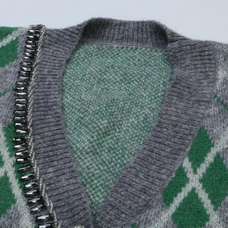 Argyle Jacquard dzianinowy sweter swetrów Kobiet Kobiet Kobiet