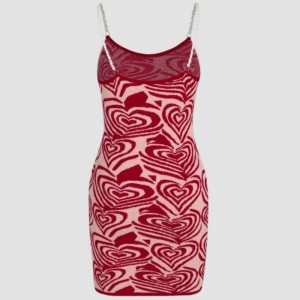 Miłość do wzoru serca sukienki z krótkim rękawem Summer Sundress Shein Sexy Knitwear