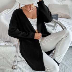 Jesienna damska płaszcz swetra luźna czarna dzienna dzianina kardigan