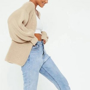 Dzianin dardigan z długimi rękawami balonowymi i otwartym frontem