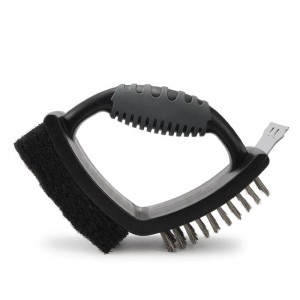 BBQ szczotka ze stalinierdzewnej 3-w-1 szczotka do czyszczenia grilla podwójna szczotka do grilla z skrobakiem do grilla