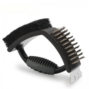 BBQ szczotka ze stalinierdzewnej 3-w-1 szczotka do czyszczenia grilla podwójna szczotka do grilla z skrobakiem do grilla