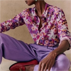 Nowa francuska eleganckanowoczesna,nadrukowana jedwabna i bawełniana mieszanka cienkiej koszuli z długimi rękawem