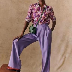 Nowa francuska eleganckanowoczesna,nadrukowana jedwabna i bawełniana mieszanka cienkiej koszuli z długimi rękawem