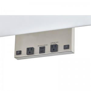 Eagles Landing Hotel Prostokątna lampa ścienna z szczotkowanym wykończeniemniklu, dwana przełącznikach rockerowych, dwa wygodne sklepy i podwójny port USB w hotelowym pokoju gościnnym