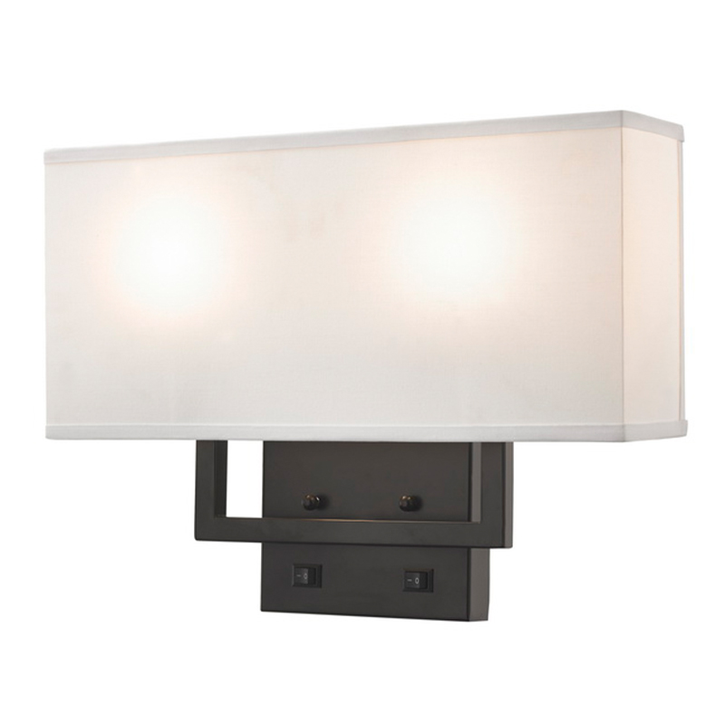 HAMPTON Inn Hotel Połowa prostokątnej lampy ściennej z matowym czarnym wykończeniem, dwana/off Rocker przełącza się w hotelowym pokoju gościnnym