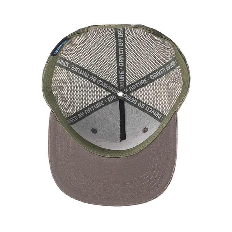 Moda Popularny płaski brzeg siatkowy szary haft haftowy 5 panel plastikowy snapback trucker czapka i kapelusz