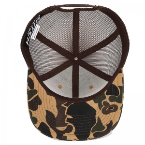 Niestandardowy Brown Camo Snapback Mesh Logo 6 Panel Richardson 112 Trucker Cap Hat