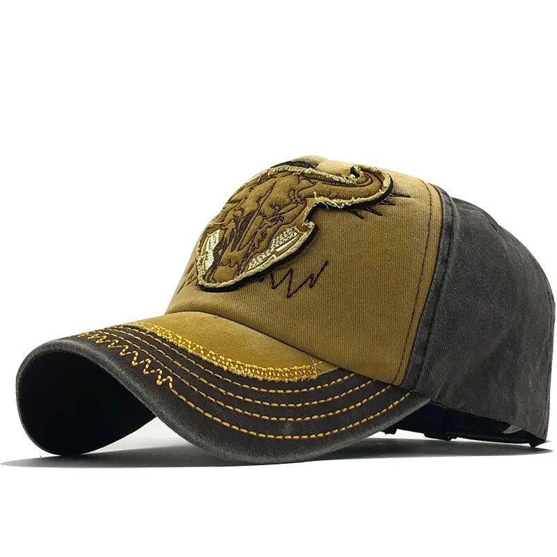 Klasyczna moda Men Street Made Old Umyjana kaczkana czapkę krową głowa krowi kolorowy kolor kontrastowy kapelusz baseballowy