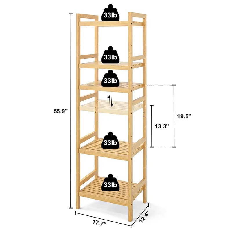 BSCI Niestandardowe 6 poziomów regulowane wysokie regałowe półki organizator półkina półki jednostka do przechowywania bambusa z książki z książkami