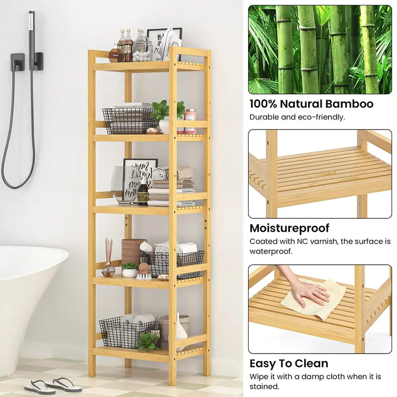 BSCI Niestandardowe 6 poziomów regulowane wysokie regałowe półki organizator półkina półki jednostka do przechowywania bambusa z książki z książkami