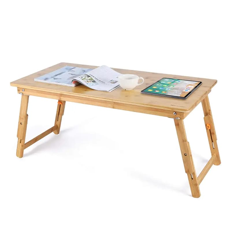 Bambusowy stolik końcowy duży rozmiar podłogowy biurko do stolikana śniadanie taca z składanyminogami Regulowanyniski stolik do kawy