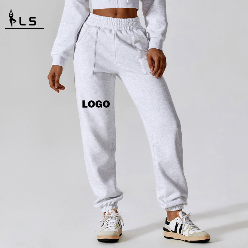 SC10114 Kobiety polar elastyczna talia ciepłe luźne jogger zimowe spodnie dresowe sporty termiczne spodnie do biegania