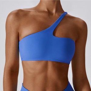 SC10188 Cross Back Yoga Sport Bra High Impact Wyściełanyniebieski jeden ramię w tyłku