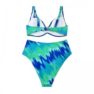 Turquoise wydrukowane dwuczęściowe kostium kąpielowe z szerokimi paskami