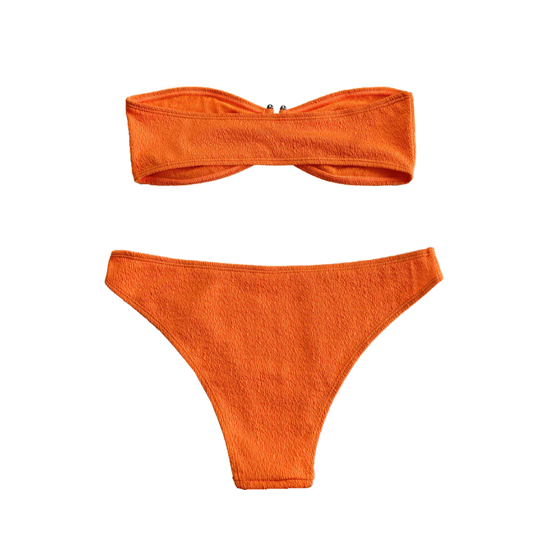 Pomarańczowy tkanina bez ramiączek Up-Split Swimsut