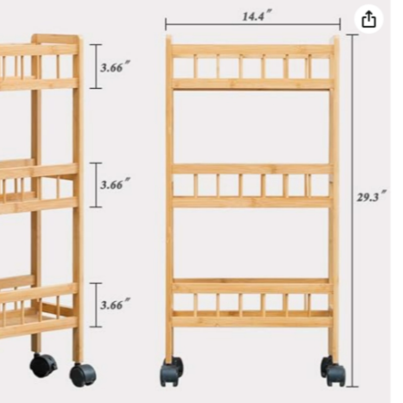 Bambus 3-poziomowy wózek do przechowywania w kuchni, szczupły zjeżdżal