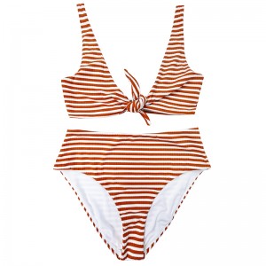 Pomarańczowy biały pasek szeroki łowia ramion wygodne dwuczęściowe kostium kąpielowy w wysokiej talii