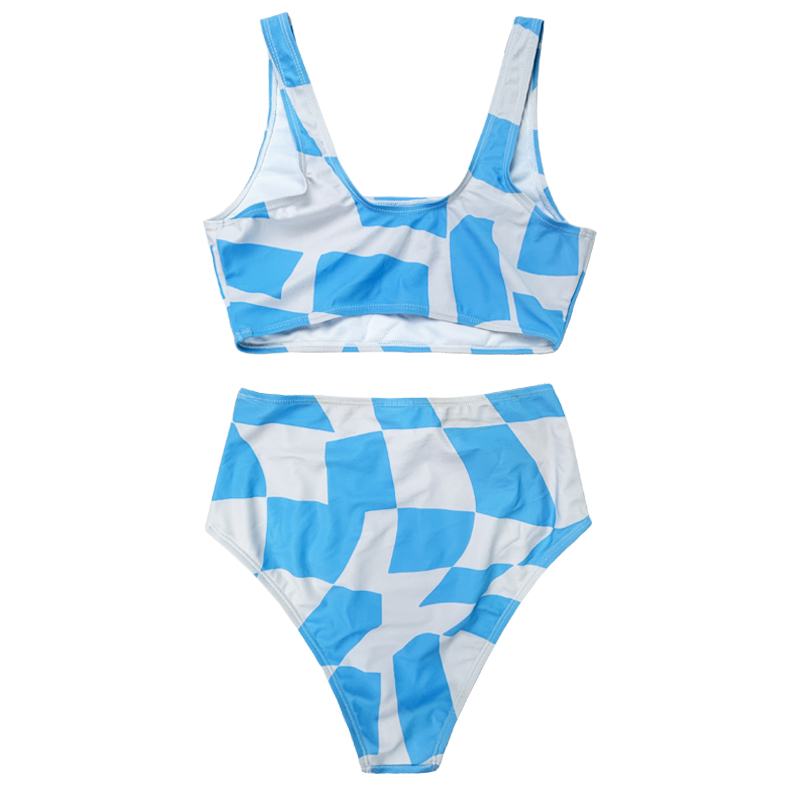 Niebiesko -biała kamizelka geometryczna stały kolor szeroki pasek stroju kąpielowego