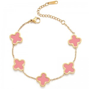 Hongde 18-karatowe złoto-Platerowani mężczyźni\\i Kobiet\\Bransoletka z czterolistną koniczynąna szczęście