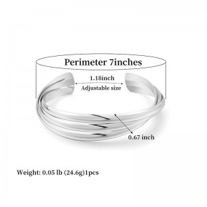 Hongde Klasyczny prosty multi-warstwa srebra-Otwarta bransoletka w kolorze złotym