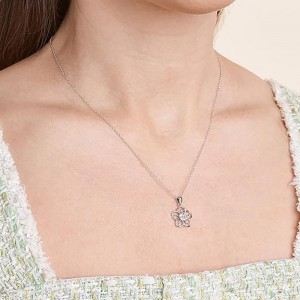 Delikatny kwiatowynaszyjnik z prawdziwym lub sztucznym kamieniem szlachetnym Birthstone Flower Naszyjnik z łańcuszkiem ze srebra próby 18, 18
