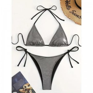 Nowy 2025 Europejski i Amerykanin-Styl solidny-Kolor splatany seksowne dwa-Piece o strój kąpielowy dla kobiet. Trzy-Piece Beach Bikini w metalicznym kolorze 8865 Cena:$79,99
