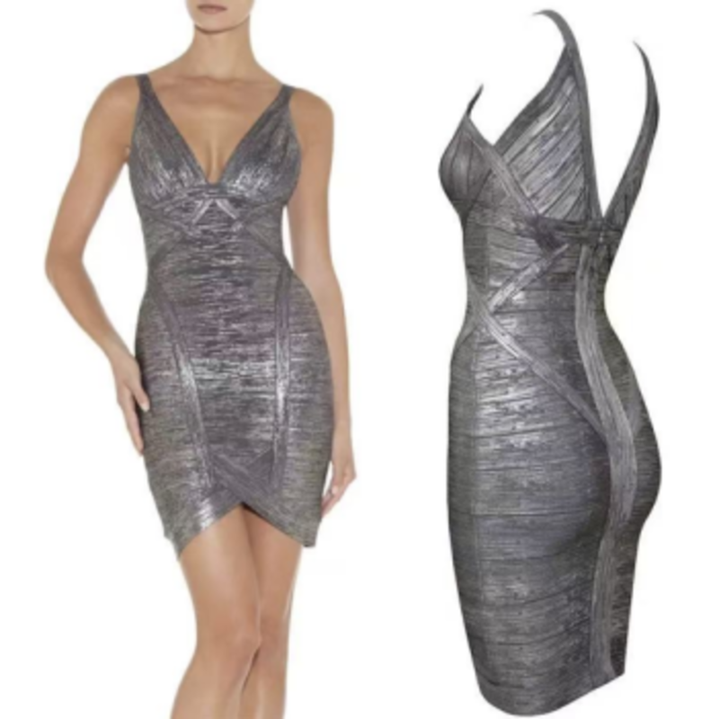 Summerka Gold Knit Double V Sypenders Wciąż bandażowa sukienka spódnica