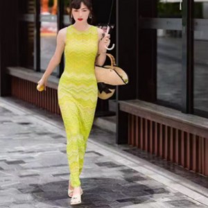 Summer Knit Okrągła szyja długie rękawowe swetra intercolor, v, v-Zestaw sukienki z drogi bez rękawów bez rękawów