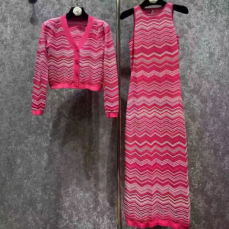 Summer Knit Okrągła szyja długie rękawowe swetra intercolor, v, v-Zestaw sukienki z drogi bez rękawów bez rękawów