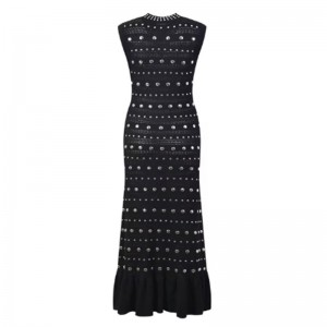 Letni dolara kołnierzyka bez rękawów ramię, metalowe sukienki z dzianiny