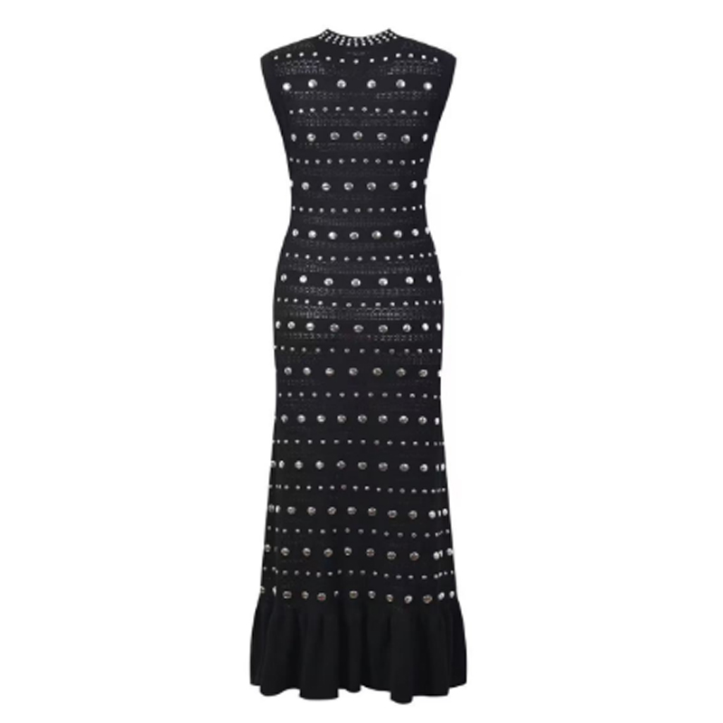 Letni dolara kołnierzyka bez rękawów ramię, metalowe sukienki z dzianiny