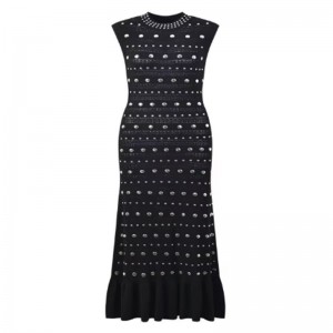 Letni dolara kołnierzyka bez rękawów ramię, metalowe sukienki z dzianiny