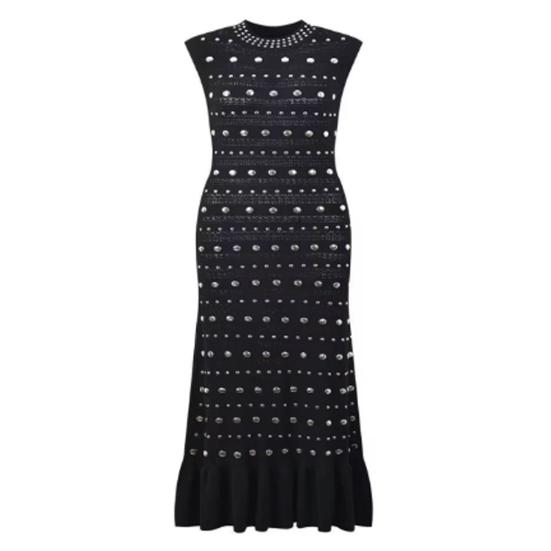 Letni dolara kołnierzyka bez rękawów ramię, metalowe sukienki z dzianiny